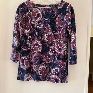 Like New:  Chico’s Boatneck Paisley Top, Size S